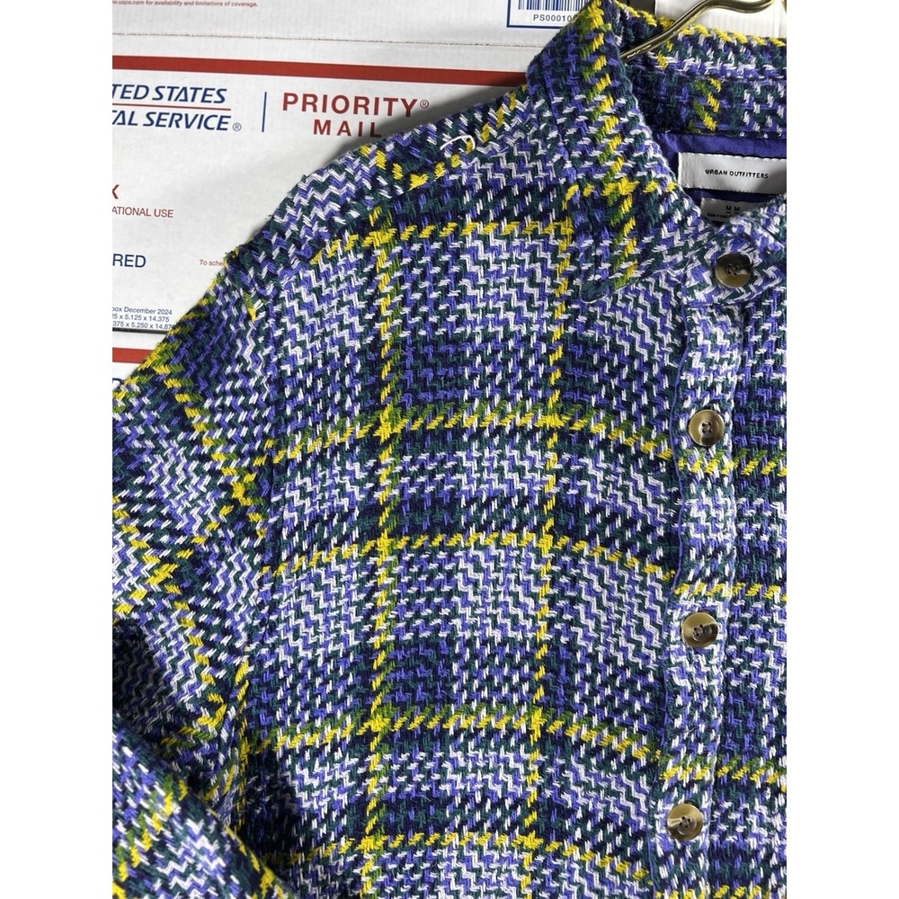 Urban Outfitters Men's‎ Flannel Plaid Woven Twill Shirt Size M Blue/Green - Picture 5 of 9